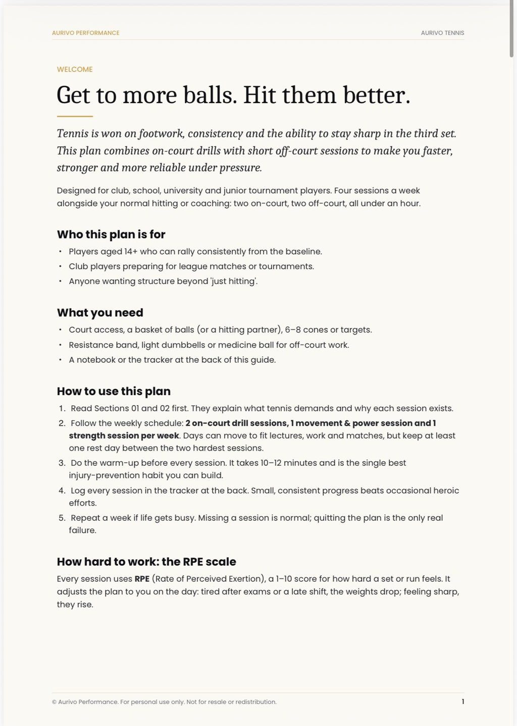 Aurivo Tennis: 8-Week Court Performance Plan