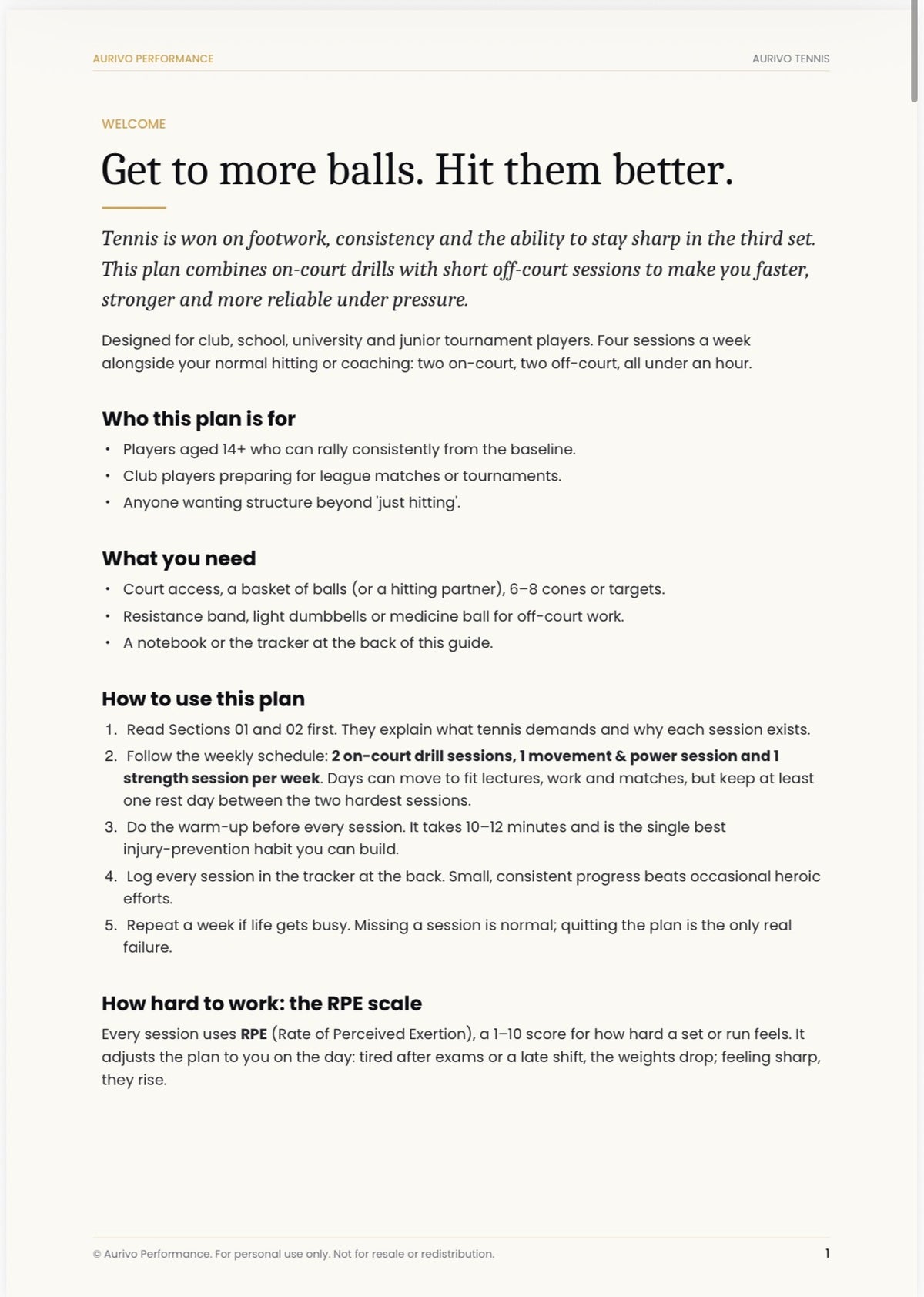 Aurivo Tennis: 8-Week Court Performance Plan