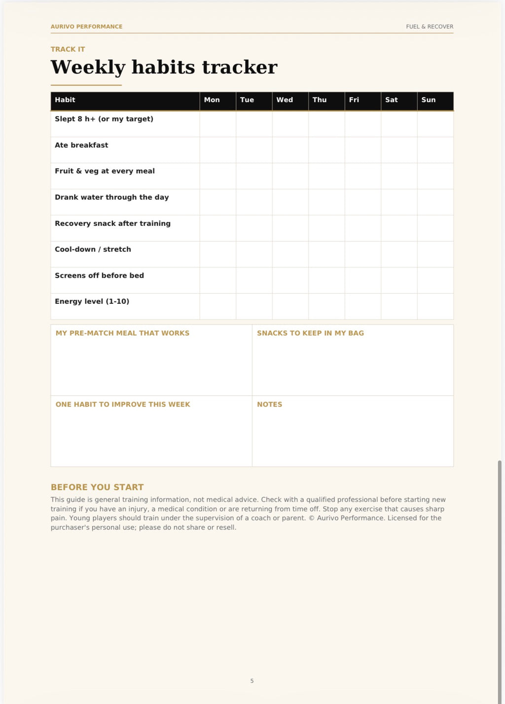 Fuel & Recover – football (soccer) nutrition and recovery guide – inside page preview 2