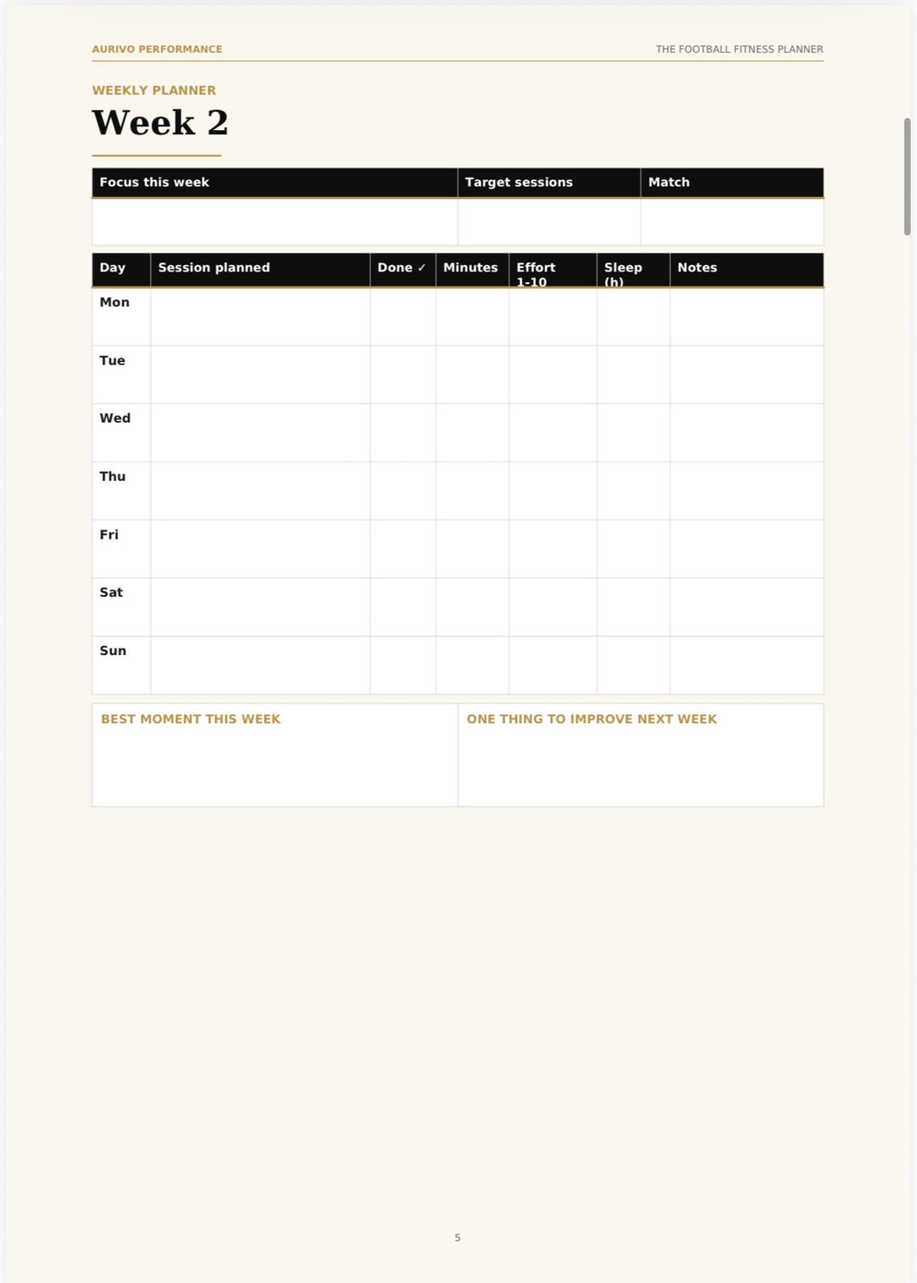 Football Fitness Planner – 12-week printable training planner – inside page preview 1
