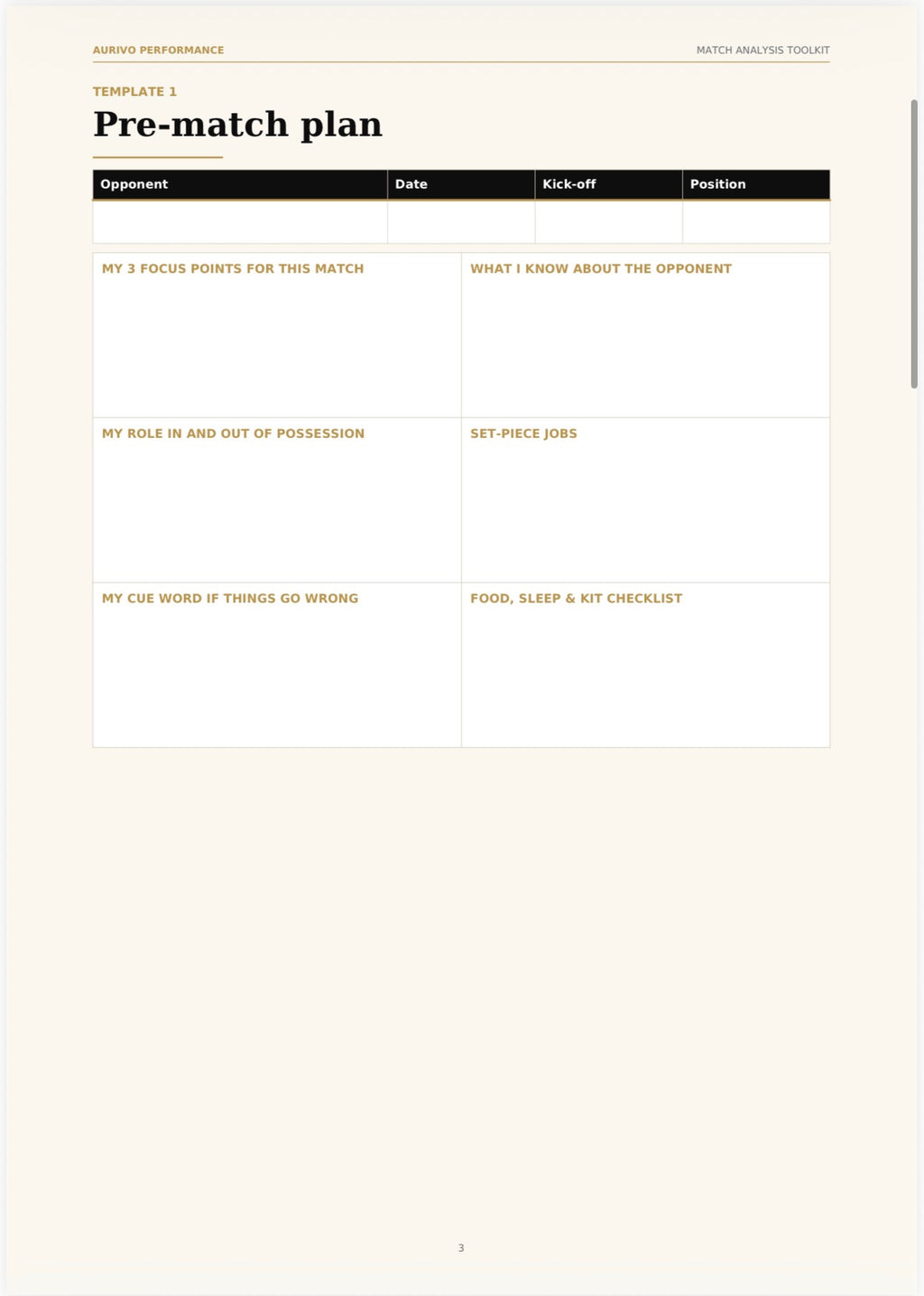 Match Analysis Toolkit – printable football match analysis templates – inside page preview 1