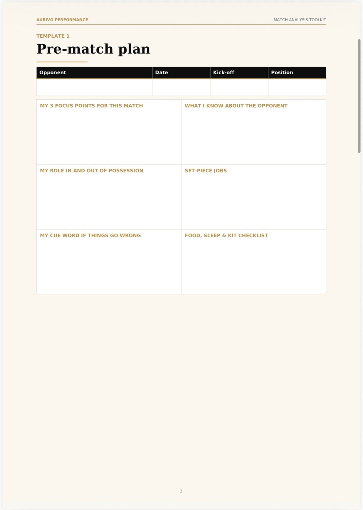 Match Analysis Toolkit – printable football match analysis templates – inside page preview 1