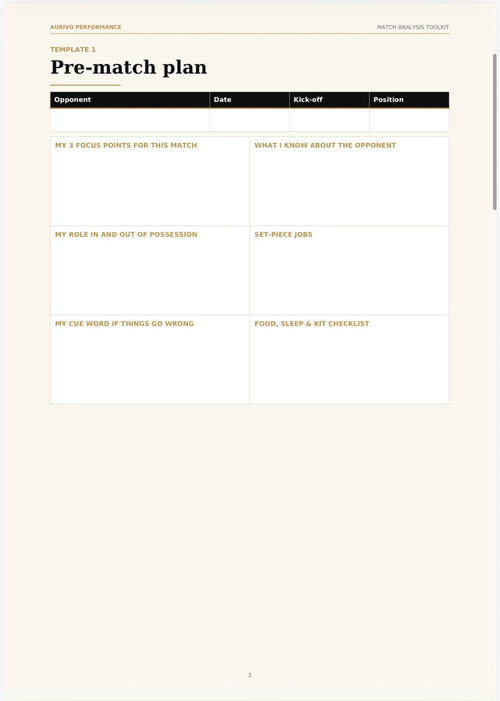 Match Analysis Toolkit – printable football match analysis templates – inside page preview 1