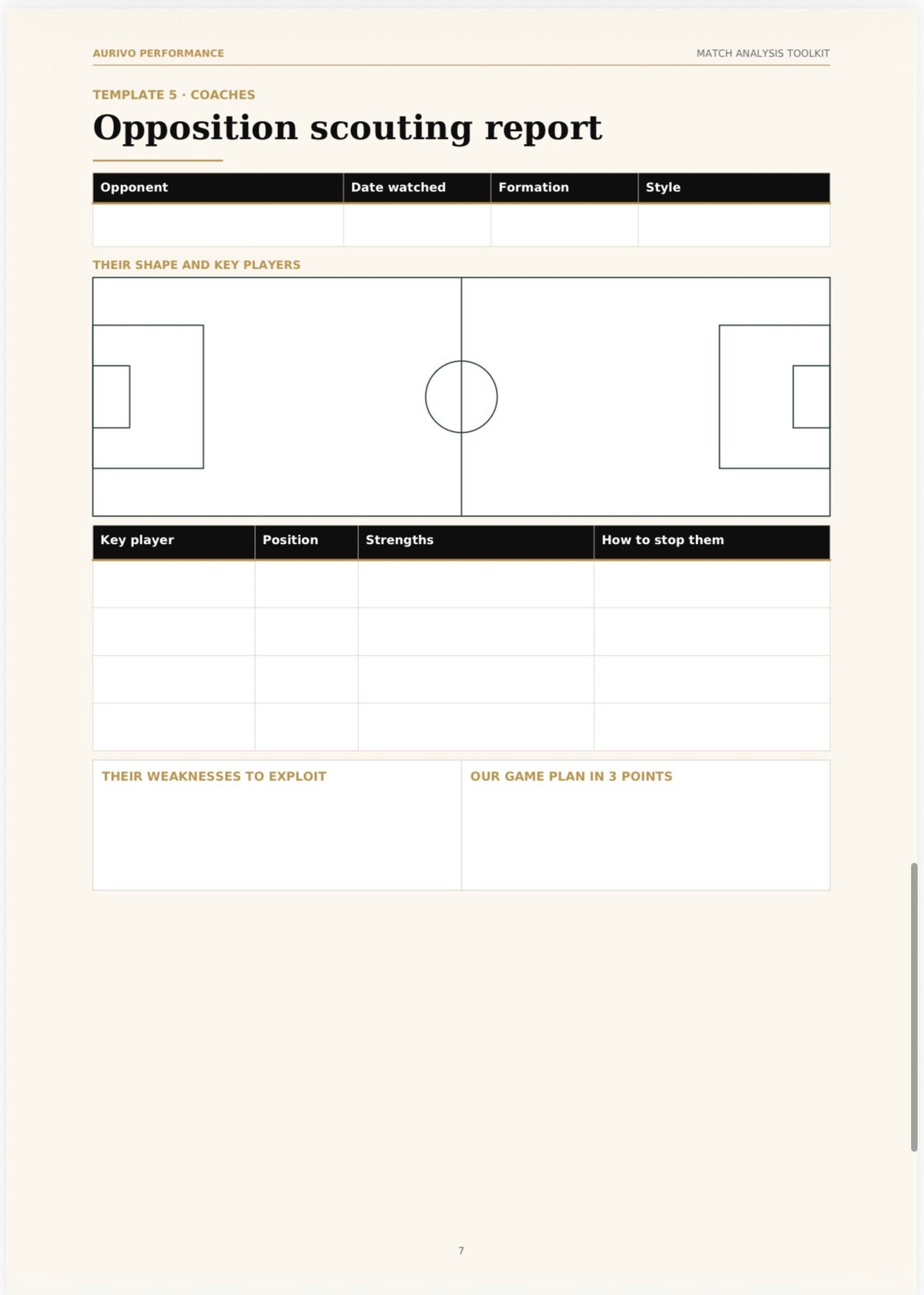 Match Analysis Toolkit – printable football match analysis templates – inside page preview 2